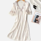 Female Long Nightdress Sexy Hollow Lace Sleepwear Home Dress Palace Style Princess Nightgown Nightwear Casual Satin Loungewear