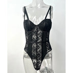 Sexy Lace Bodysuit for Women Bodies Elegant Women's Top 2025 New Summer Solid Bodycon Ribbed Bodysuits