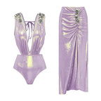 2025 New Swimsuit High-End Design 2/3Pcs Floral Print Ruffle Slimming Holiday Sexy Hot Spring One Piece Swimsuit for Women