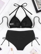 2 Pcs/Set Women's Bikini Split Set Summer Leisure Vacation Style Hanging Neck Bareback Strap Bikini Set Beach Women's Swimsuit