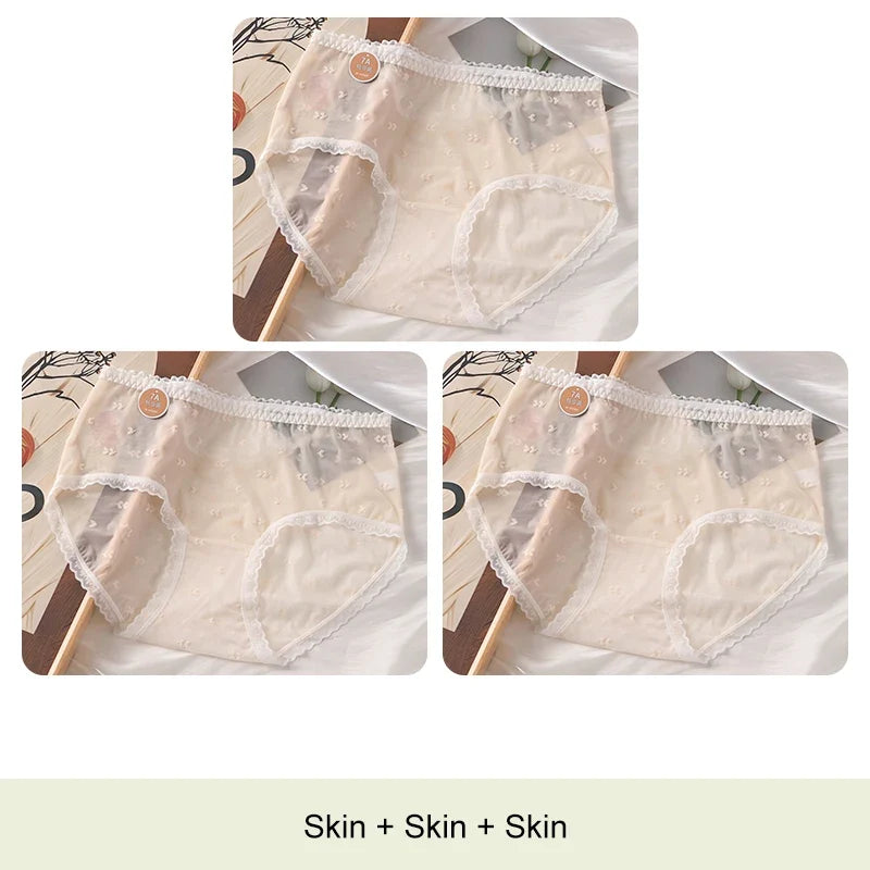 3PCS Lifter Women Fashion Female Panties Mesh Thin Plus Size Panties Lingerie Sexy Underware Woman Underwear Briefs Seamless