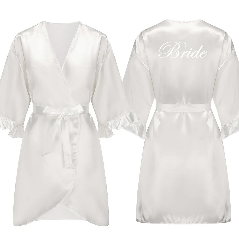 Grass Green Bride Satin-Silk Robe Women Bridal Party Sister Team Mother Shower Gift Bridesmaid Wedding Short Robes with Ruffle