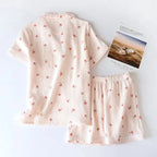 2025 Summer Ladies Short-sleeved Shorts Pajamas Set 100% Cotton Crepe Cloth Thin Home Service Two-piece Spring And Autumn Loose