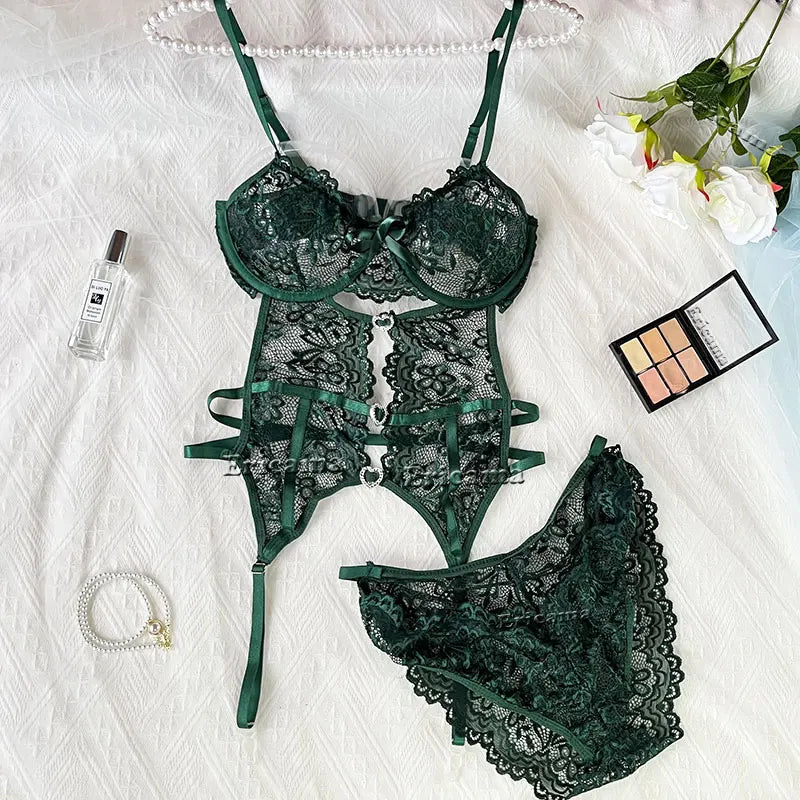 Erotic Sexy Lace Bra And Panty Underwear Set For Woman Transparent Lace Bra Exotic Lingerie Sets  Porn Sensual Luxury Lingerie