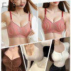FallSweet Classical Red Plaid Push Up Bra for Women Seamless Wireless Bralette Female Invisible Brassiere Small Breasts Lingerie