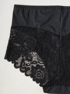 2PCS Black High Waist Women's Underwear Hollow Out Lace Floral Sexy Panties Solid Color Comfortable Briefs Lingerie S-XXL