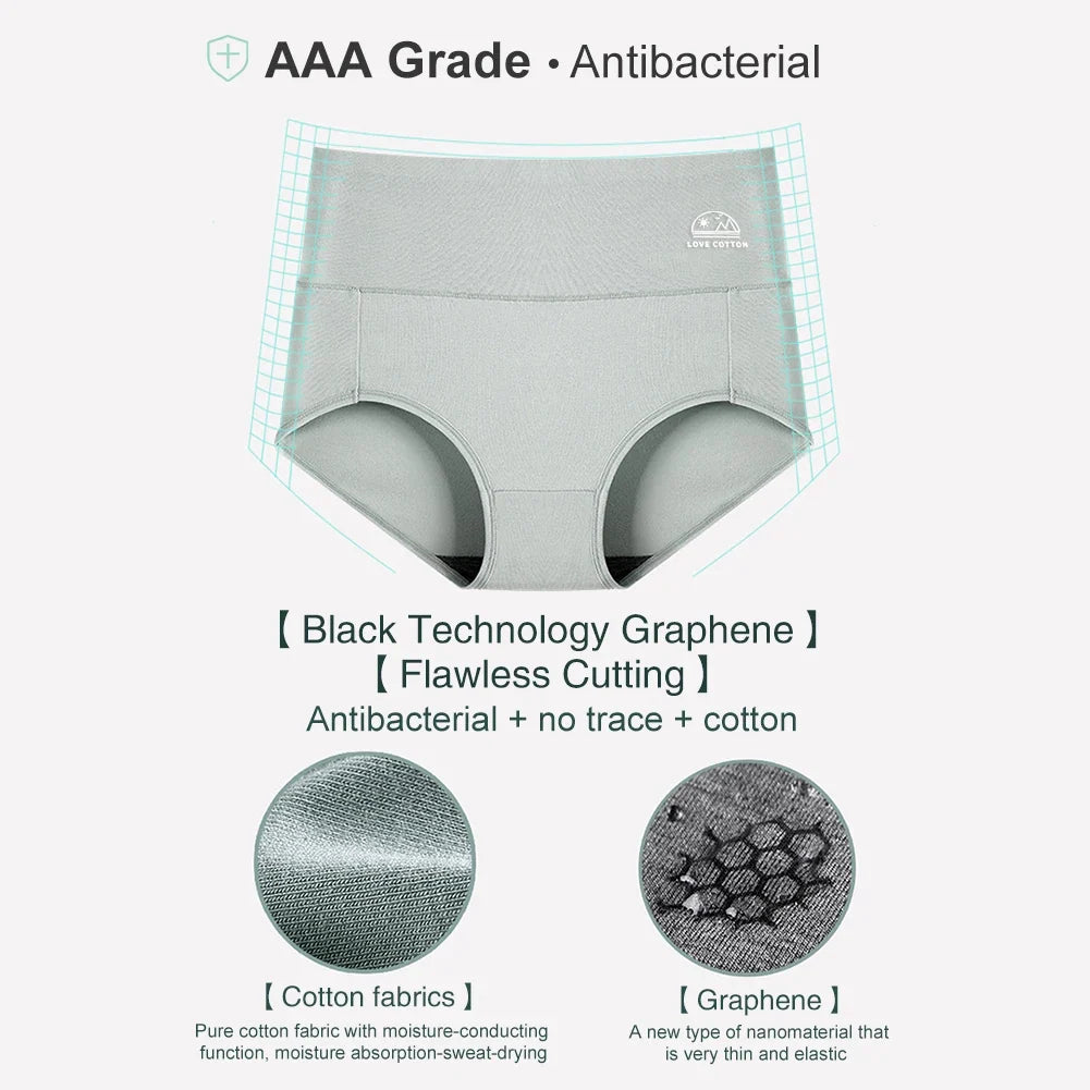 5 Pack Women's Cotton High Waisted Underwear - Tummy Control & Butt Lift, Graphene Antibacterial, Breathable Comfort, No Ride Up