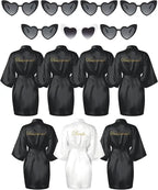 7 Pcs Bride Bridesmaid Robe Sets for Wedding Bridal Party Satin Robes Maid of Honor Robe with Heart Shaped Sunglasses
