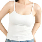 Sexy Summer Sleeveless T-Shirt  Spaghetti Strap Cropped Tank Top with Built-in Bra Fashion Solid Color Sporty Camisole