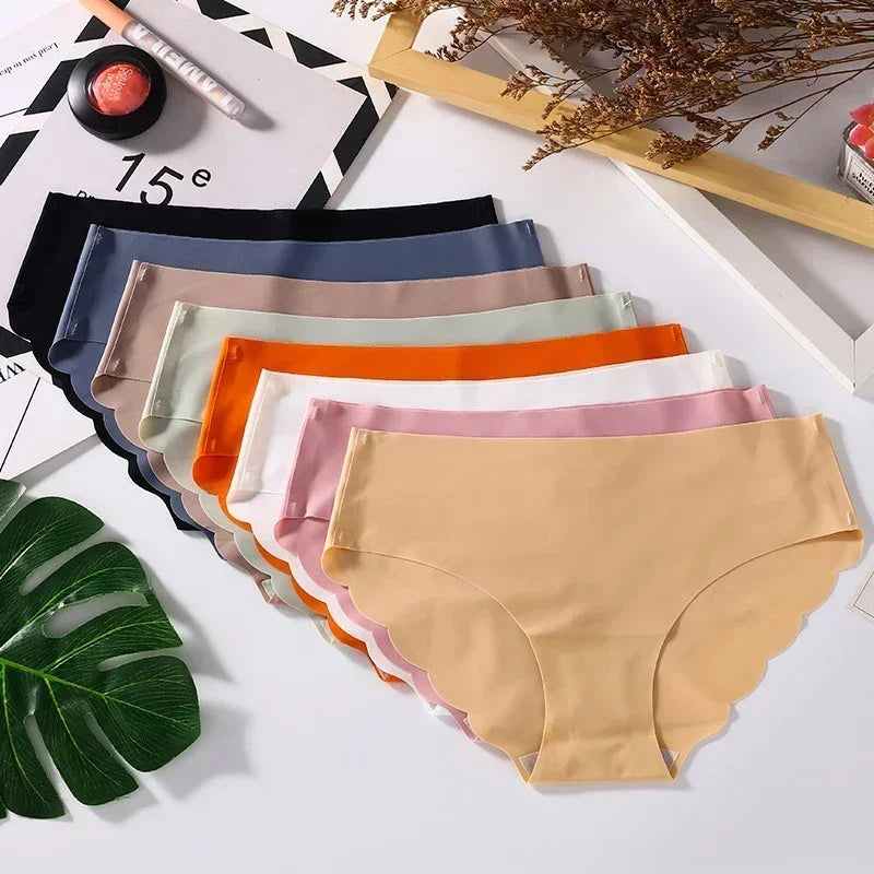 Seamless Silk Briefs Sexy Panties For Women Mid Waist Comfortable Girl Silk Panty Female Underpants Woman Lingerie  5 PCS/Set