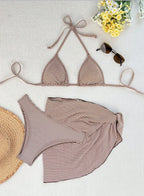 Women's 3 Piece Bikini Set with Wrap Coverup Halter Triangle Swimsuits