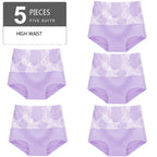 5Pcs Women Panties High Waist Body Shaper Underwear Print Girls Briefs Soft Sexy Underpants Breathable Cotton Female Lingerie