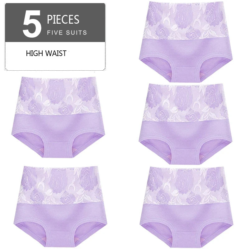 5Pcs Women Panties High Waist Body Shaper Underwear Print Girls Briefs Soft Sexy Underpants Breathable Cotton Female Lingerie