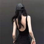 Black Strappy Bodysuit Sexy Backless Ribbed Bodysuit Romper string femme sexy Sleeveless Tank Top gloved bodysuit Body Female