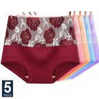 5Pcs Women Panties High Waist Body Shaper Underwear Print Girls Briefs Soft Sexy Underpants Breathable Cotton Female Lingerie