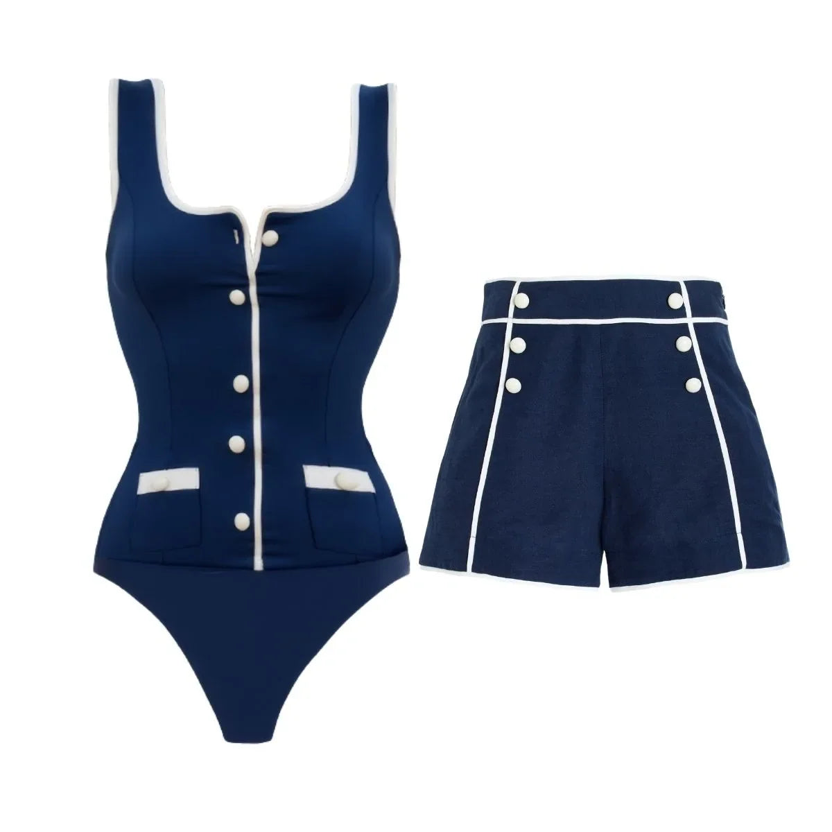 2025 Sexy Women's Swimsuit New Strapless Simple One-piece Swimwear with Shorts Two-piece Set Sliming Bodysuit Beachwear Monokini