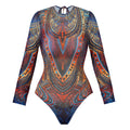 Vintage Mesh Print Swimming Suit for Women Long Sleeve High Waist One Piece Swimsuit 2025 Beach Bathing Suit Купальник