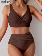 VigoBreviya 2027 Sexy Solid Strapped Swimwear Women Cross Push Up Bikini Set Brazilian Lady Swimsuit High Waist Beach Bath Suit
