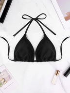 1Pc Women's Sexy Bikini Top Bra Swimsuit Summer Beach Style Solid Color Hanging Neck Bareback Strap Bikini Swimsuit Bra Swimsuit