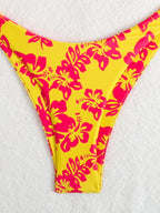 Summer retro floral print 2-piece bikini lace up swimsuit sexy high waisted women's swimsuit
