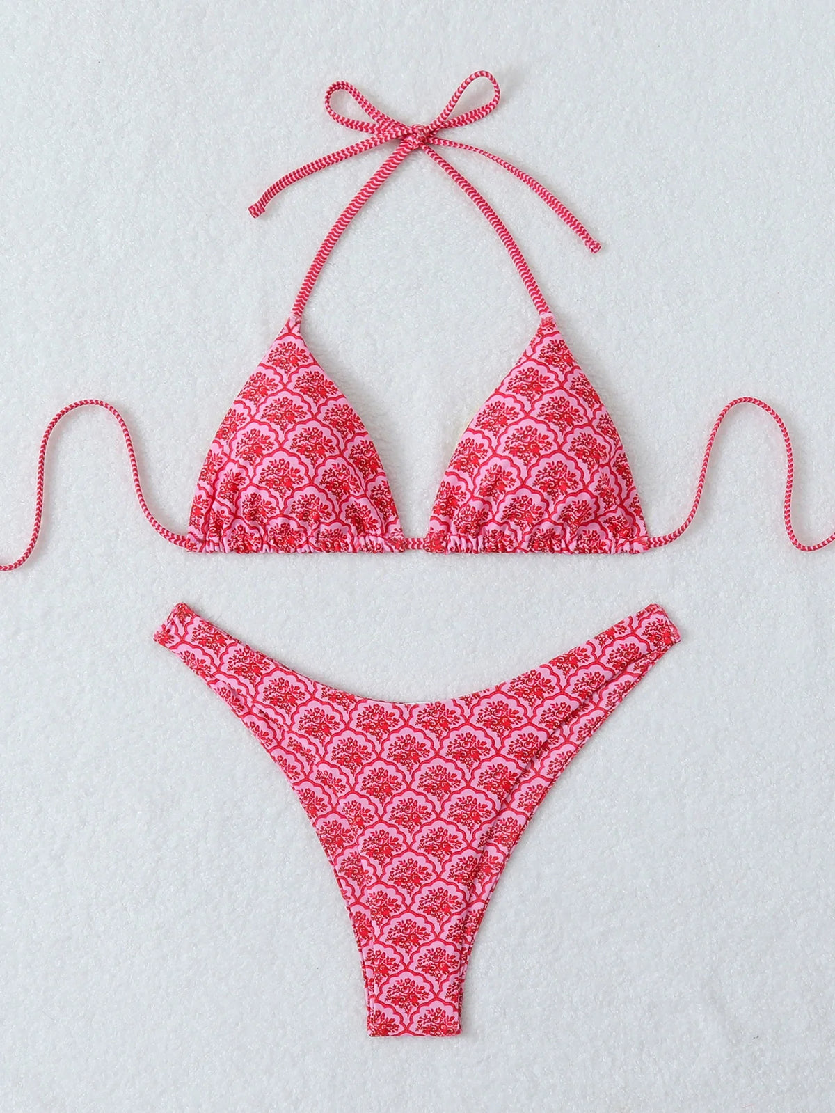 Summer retro floral print 2-piece bikini lace up swimsuit sexy high waisted women's swimsuit