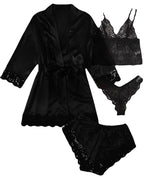 2025New Women's Pajama Fashion 4-piece Set Lace Satin Strap Sexy Pajama Set Dress Skin friendly Comfortable Casual Pajama Skirt