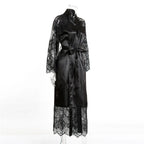 Sleepwear Women's Bathrobe Sexy Lingerie Lace Satin Kimono Sleep Long Dress Robes Pajamas Nightgown