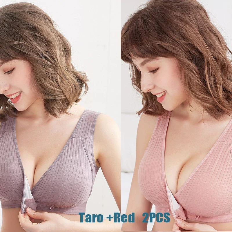 1-2PCS Women's Summer Cotton Thin Clustering Non-sagging Front-buckle Bra Comfortable Traceless Vest-style Women's Underwear