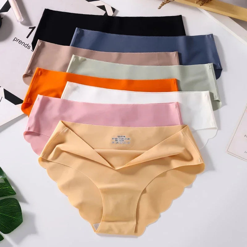 Seamless Silk Briefs Sexy Panties For Women Mid Waist Comfortable Girl Silk Panty Female Underpants Woman Lingerie  5 PCS/Set