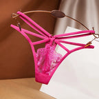 Sexy cut-out perspective women's underwear lace fashion cross belt bundled thong embroidered G-String Girls Briefs Ladies T-back
