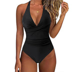 Women's One Piece Swimsuits Tummy Control Bathing Suits for Womens Halter V Neck Criss Cross Ruched Push Up Slimming Swimwear