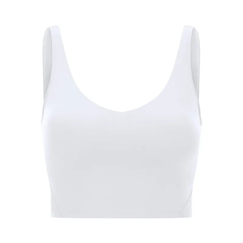 SHINBENE Women's V-neck Slimming Fitness Long-sleeve Padded Short-sleeve Sports Bra Yoga Bra Classic Athletic Tank Top