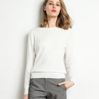 Women's Slim O-Neck Cashmere Wool Blend Sweater