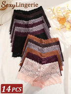 14Pcs/Set Women Lace Boyshorts Sexy Underpants Low Rise Panties Ladies Fashion Floral Lace Underwear S-XL Girls Panty Intimates