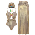 2025 New Swimsuit High-End Design 2/3Pcs Floral Print Ruffle Slimming Holiday Sexy Hot Spring One Piece Swimsuit for Women