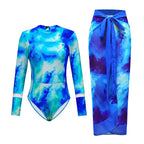 Vintage Mesh Print Swimming Suit for Women Long Sleeve High Waist One Piece Swimsuit 2025 Beach Bathing Suit Купальник