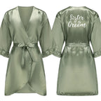 Grass Green Bride Satin-Silk Robe Women Bridal Party Sister Team Mother Shower Gift Bridesmaid Wedding Short Robes with Ruffle