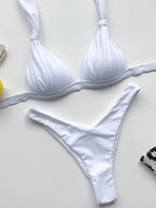2025 Halter Bra Cup Bikini Sexy Swimsuit Female White Swimwear Women Push up Bikini set Brazilian Bathing Suit Bandeau Swim suit