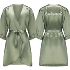 Grass Green Bride Satin-Silk Robe Women Bridal Party Sister Team Mother Shower Gift Bridesmaid Wedding Short Robes with Ruffle