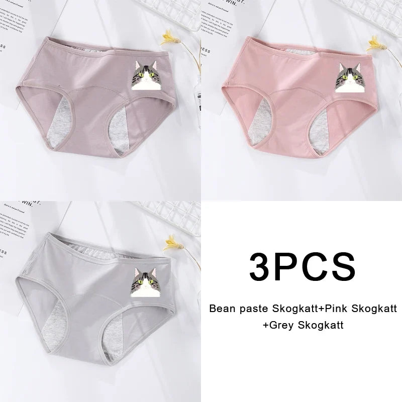 3PCS/set Women's menstrual briefs large flow postpartum water absorption leakproof briefs women's pure cotton menstrual briefs