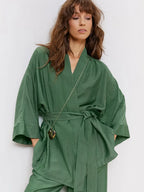 Mozuleva Women's Long Sleeved Pajama Set New Autumn Green Lace Up Pajamas Loose Pants Leisure Home Clothing 2-piece Set