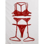 Women's Sexy Lingerie Set Floral Lace Underwear Suit For Women Mesh Hollow Out Bra Suits Female Bra Thongs Three-piece Lingerie