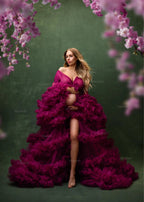 Maternity Dresses for Photoshoot Puffy Tulle Women Robe Long Sleeve Maxi Gown Wedding Anniversary Pregnancy Sleepwear Nightwear