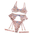 Sensual Women Lingerie Fancy Floral Sheen Silk Underwear Transparent Garter Exotic Sets Fairy Luxury Intimate Goods