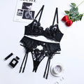 Tornova Sexy 3-piece Lace Underwear for Women Solid Color Mesh Embroidery Patchwork See-through Women's Garters Lingerie Suit