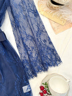 Sexy Elegant Pure Color Mesh Nightgown Set Transparent Lace Robe Sleepwear Casual Comfortable Women's pajamas