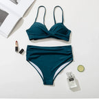 Z-LAI New High Waist Bikini 2024 Women's Sexy Swimsuit Halter Bikini Set  Solid String Bathing Suit  Push Up Swimwear Bodysuit