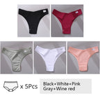 5Pcs/Set Women Cotton Brazilian Panties V Waist Female Underwear Comfortable Underwear Low Rise T-Back Bikini Girls Lingerie New