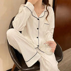 New Women's Imitation Cotton Pyjamas Homewear Set Girls Spring and Autumn Pajamas Homewear Ladies Long-Sleeved Cardigan Homewear