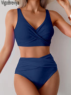 VigoBreviya 2027 Sexy Solid Strapped Swimwear Women Cross Push Up Bikini Set Brazilian Lady Swimsuit High Waist Beach Bath Suit